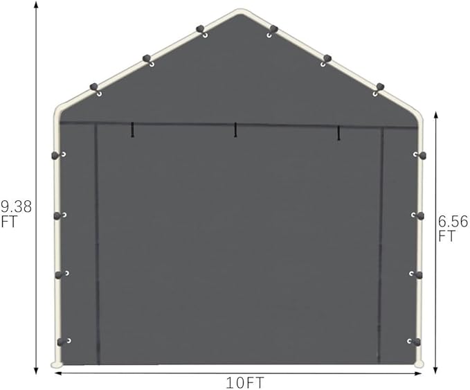 10x20 FT Front/Back Panel Canopy Entrance Panel with Zippers and Elastic Ball Bungees, 180G PE Waterproof & UV Protected Replacement Sidewall Cover, Gray