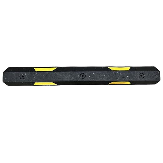 Plasticade 4' Rubber Car Parking Stop with Asphalt Hardware, Maintenance Free, Embedded Yellow Reflective Stripes for Added Visibility and Pre-Drilled Holes for Easy Installation, Made in The USA