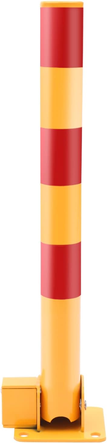 Parking Post and Base With Lock, Parking Barrier Post Parking Blocker Driveway Blocker 23.6 Inch Parking Lock Personal Garage Driveway Barrier Safety Parking Barrier Traffic Pole, Yellow + Red