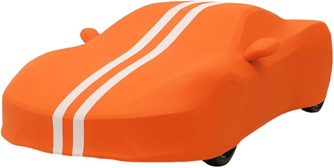 C8 Corvette Water Resistant Car Cover I Fit for Corvette C8 Indoor and Outdoor Protection I Form Fitting I Includes Carrying Bag (Orange Stipe)