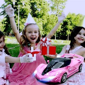 Remote Control Car, Pink RC Cars for Girls, Rechargeable RC Racing, 2.4Ghz Electric Power On Road High Speed Drift Model Vehicle Toy with Led Headlight, Birthday for Kids Age 3+