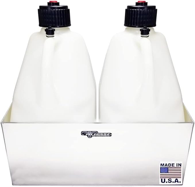 Pit Posse PP3344 Double Utility Jug Holder Storage Rack Shelf - Holds Two 5-Gallon Jugs - Made in USA - Anti-Rusting Aluminum - Shop Garage Enclosed Race Trailer Car Automotive Accessories (Silver)