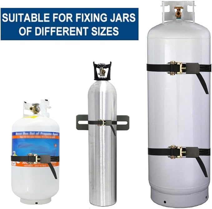 Propane Tank Holder ，Cylinder Wall Mounted Brackets, Ratchet Straps（6.6ft ）, Steel Gas Cylinder Holder, Heavy Duty Gas Cylinder Holder Wall-Mounted Bracket。 (black 2)