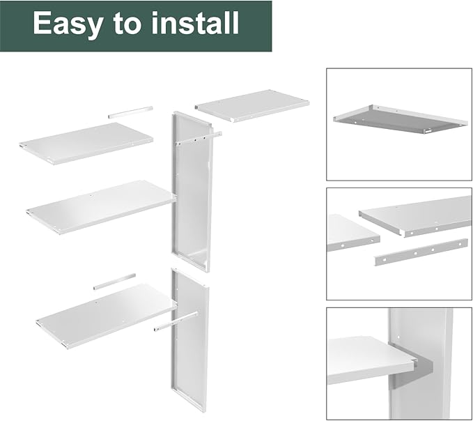 Vertical Storage Shed Shelf, Weatherproof Metal Shelf for 60 cuft Tool Cabinetwith Screw and Nuts Easy Assembly, Ideal for Outdoor Use, 45.6''L×13.2''W×69.9''H, White