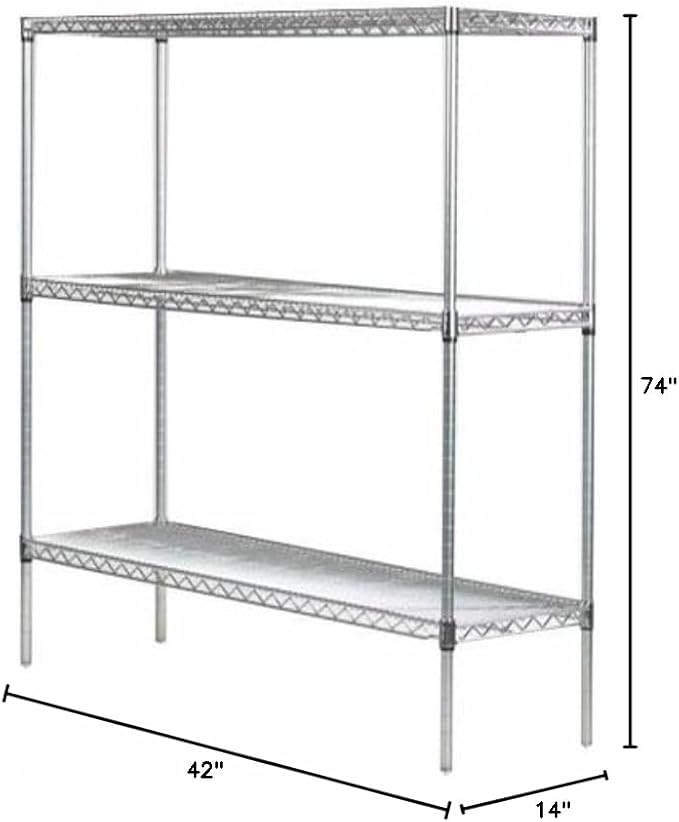 Omega 14" Deep x 42" Wide x 74" High 3 Tier Chrome Starter Shelving Unit