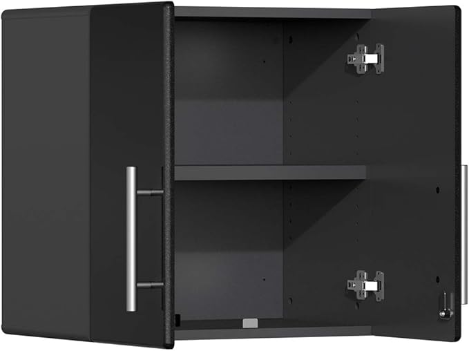 Ulti-MATE UG22172B 17-Piece Garage Cabinet Kit with Bamboo Worktop in Midnight Black Metallic