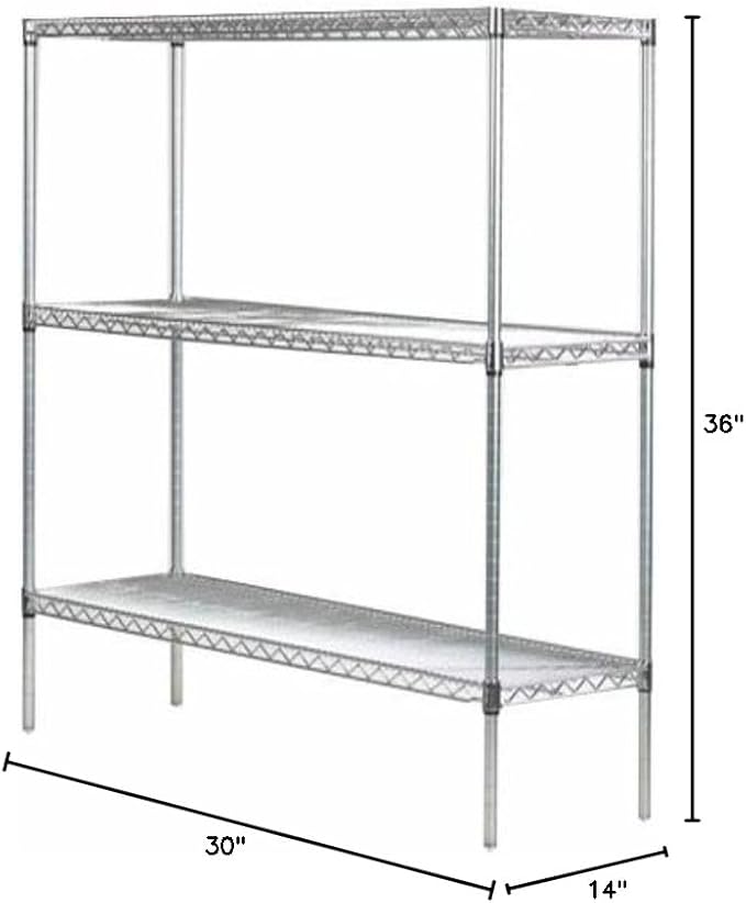 Omega 14" Deep x 30" Wide x 36" High 3 Tier Chrome Starter Shelving Unit