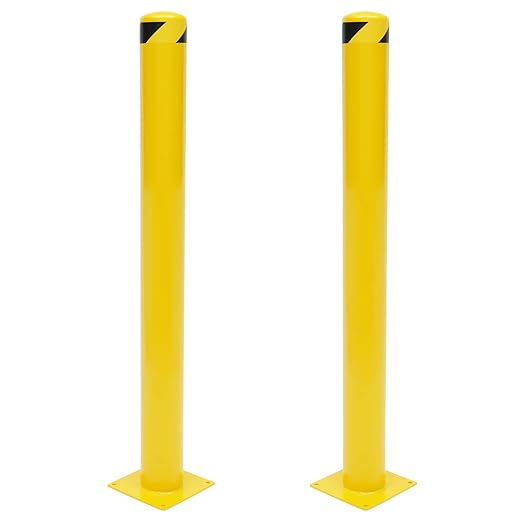Safety Bollard Post 48'' Height Bollard Post Yellow Steel Pipe Parking Barrier with 8 Anchor Bolts for Driveway Traffic Control, Garage & Parking Lot (2, 48'' H x 4.5'' D)