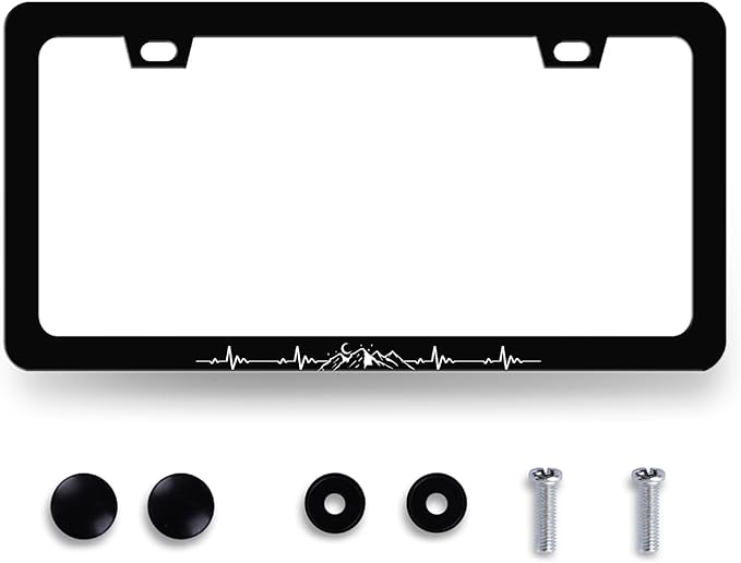 Mountain License Plate Frame Mountains Heartbeat License Plate Holder Colorful License Plate for Car Decoration Stainless Steel Car Accessory with Screws for Men Women 12.3" x 6.3"