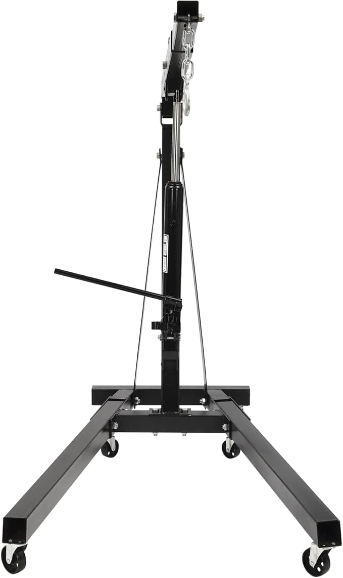 2 Ton Folding Engine Hoist 6.89Ft Lifting Height Heavy Duty Carbon Steel Crane Hoist Lift Hydraulic Powered Folding Engine Hoist Cherry Picker with 6 Wheels for Garage Workshop