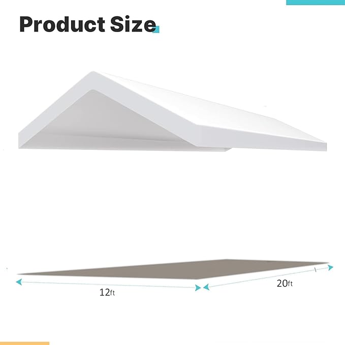 Carport Replacement Canopy Cover for 12 x 20 feet Car Tent Top Garage Shelter Cover Tarp with Ball Bungees (Only Top Cover, Frame Not Include (12 x 20', White)