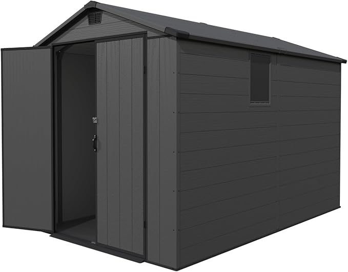 Patiowell 6x10 FT Outdoor Plastic Storage Shed with Floor - Lockable Resin Tool Shed, 2 Windows, Easy Assembly for Garden/Backyard (Dark Grey)