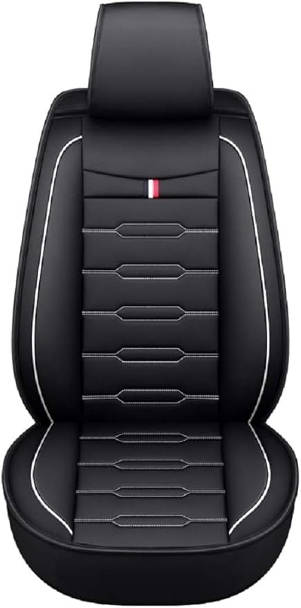 Seat Covers Full Set, Waterproof Leather Seat Covers for Cars, 5 Seats Universal Car Seat Protectors, Black Car Seat Covers Car Seat Cushions Fit for Most Cars (Black-White)