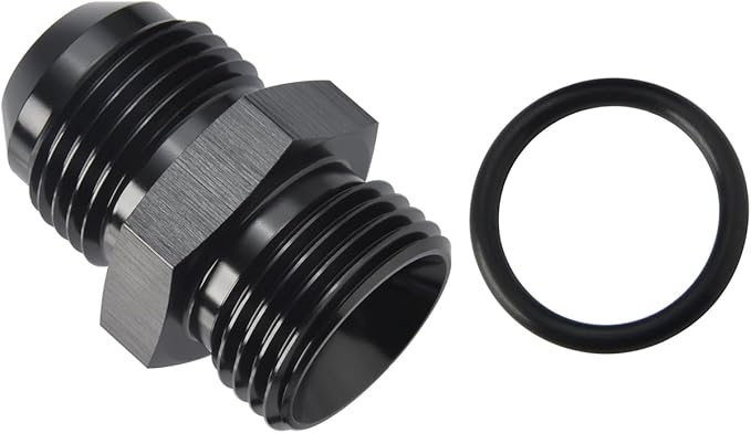 16AN Male Flare to 16AN ORB O-ring Boss Fuel Pump Rail Adapter Fitting Aluminum Black