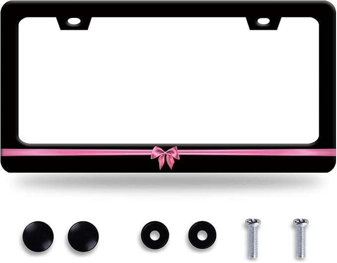 Pink License Plate Frame Cute License Plate Stainless Steel Black Funny License Plate Holder Women Personalized Car Accessory Decoration 12.3" x 6.3"