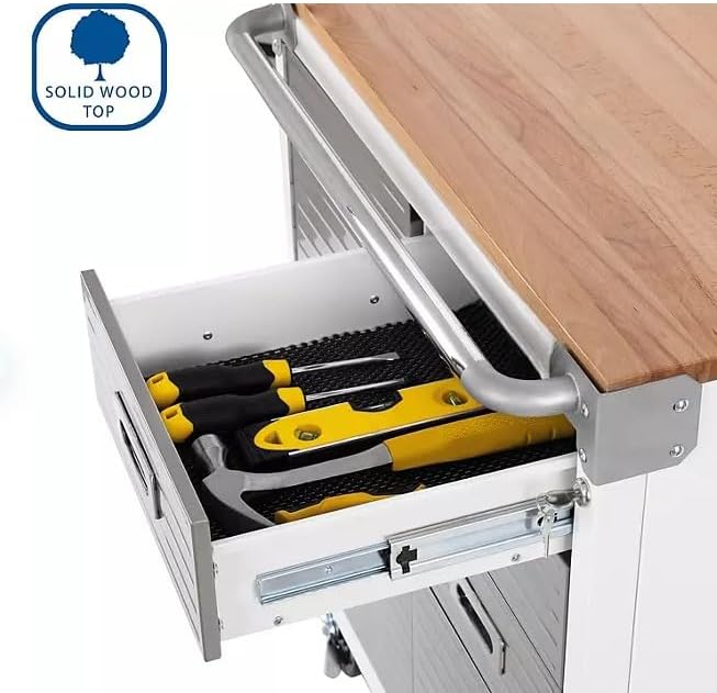 Heavy Duty Rolling Storage Cabinet with Wheels and Drawers, Workstation for Garage, Office, Workshop, 1 Door, 4 Drawer (28" W x 25" D x 34.5" H), White