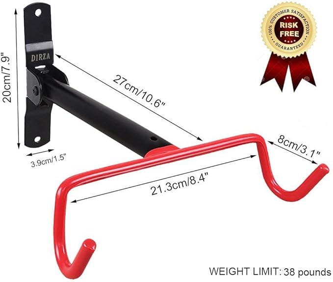 Dirza Bike Wall Mount Bike Hanger 2 Pack Foldable Bicycle Storage Horizontal Bike Rack Bike Hook for Garage Indoor Shed with Screws