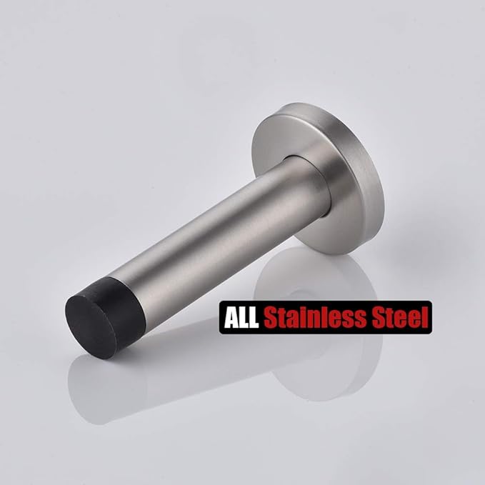 JQK Door Stopper, 304 Stainless Steel Thicken 1mm Sound Dampening Door Stop Bumper Wall Protetor 4 Pack, Brushed, DSB5-BN-P4