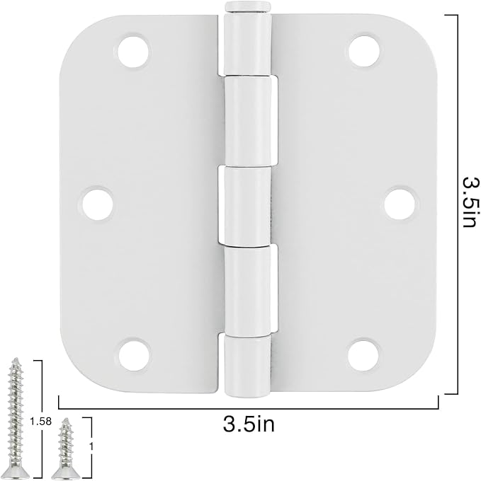 12 Pack Interior 3.5" Door Hinges for Doors 3 1/2 Inch White Matte Rounded 5/8" Noise Free Flat Residential Standard Hinge for Study Spare/Play/Lounge/Bed Room,Walk-in Closet,DIY Table,Celler,Balcony