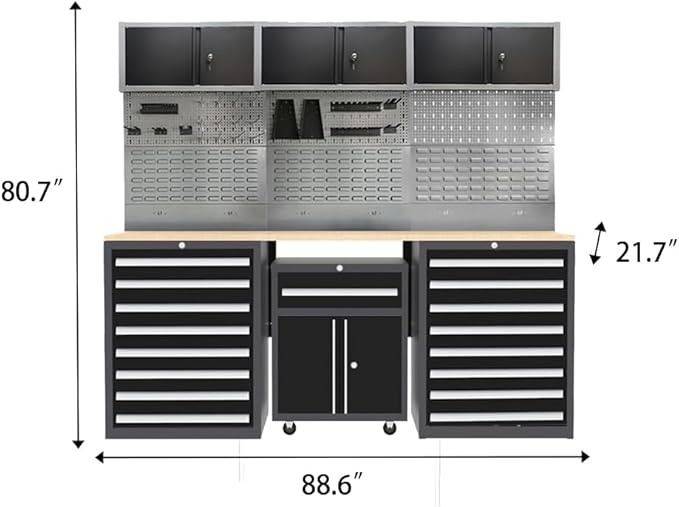 JZD Garage Tool Storage Cabinet System, Included Pegboard Back Panel, No Wall Mounting Needed, for Machine Shop Production Area