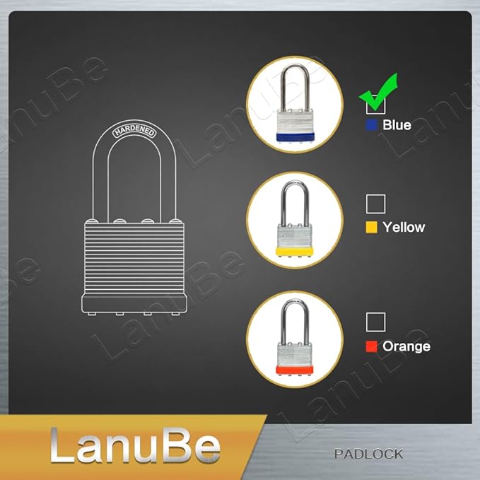 LanuBe Laminated Padlock 1-9/16inch (40mm) Long Shackle 24 Pack Keyed Alike, Blue Plastic Hoop, Bulk Locks for Warehouse, School