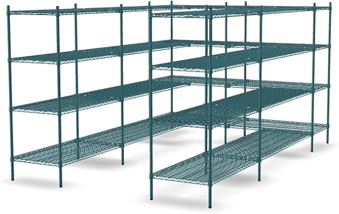 NSF 7' x 11' Walk-in 4-Tier Shelving Unit Kit with S-Hooks, Commercial Storage Rack Unit, Organizer Shelves System Kit, Heavy Duty Racking for Storage, Shelving Kits (Green Epoxy)