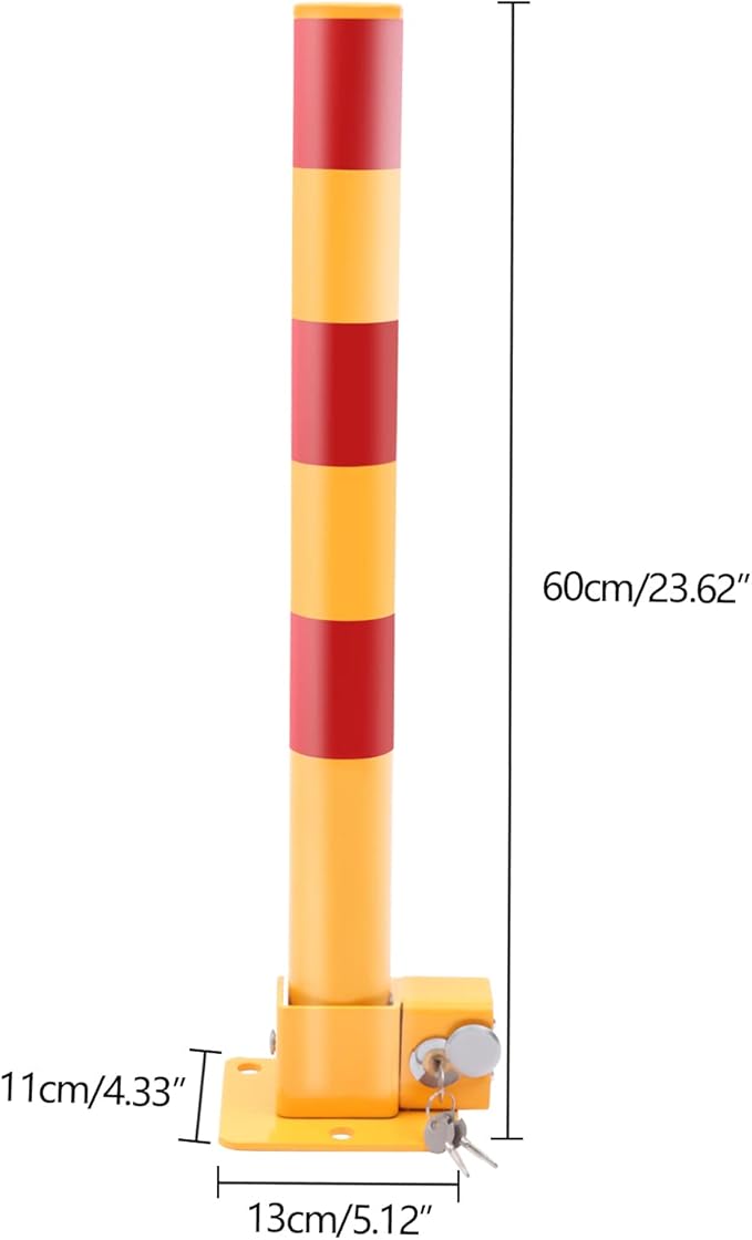 Spring Parking Post Wall Mount Parking Barrier with Lock Folding Metal Parking Obstacle Piles with Warning Stripes Driveway Parking Interceptor Bollard for Parking Lot -Red/Yellow (5.1*4.3*23.6in)