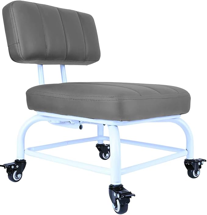 Rolling Stool and 4 Wheels with Brakes Rolling Chair for Home Office Garage Shop Roller Seat Water-Proof High Density Cushion and Steel Dark Gray
