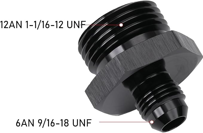 6AN Male Flare to 12AN ORB O-ring Boss Fuel Pump Rail Adapter Fitting Aluminum Black