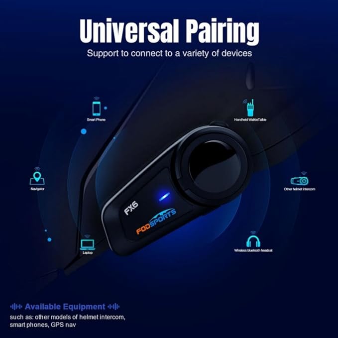 Fodsports FX6 Motorcycle Bluetooth Headset 2 Pack, 6 Riders Group Motorcycle Intercom Bluetooth, 1000M Motorbike Helmet Communication Systems/Voice Command/Universal Pairing/FM Radio