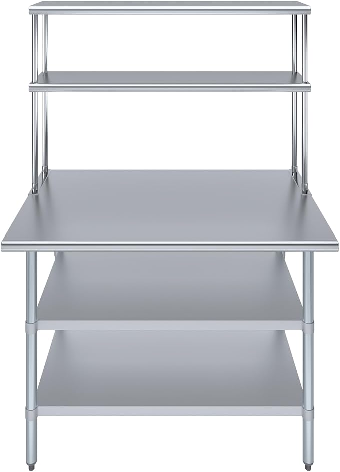 Amgood Stainless Steel Work Table with 2 Shelves | 30" x 48" Table with 2 Shelves + 12" Overshelf
