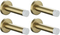JQK Door Stopper Gold, 304 Stainless Steel Thicken 1mm Sound Dampening Door Stop Bumper Wall Protetor 4 Pack, Brushed Gold White Tip, DSB5-WG-P4