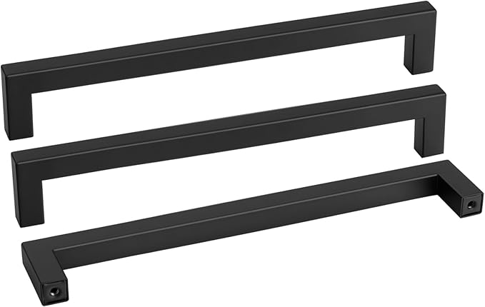 goldenwarm 100 Pack Black Square Bar Cabinet Pull Drawer Handle Stainless Steel Modern Hardware for Kitchen and Bathroom Cabinets Cupboard,Center to Center 11-1/3in(288mm)