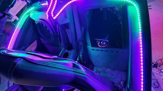 Black Out Full Tinted Smoked LEDs x4PCS 5FT 1.4Meters 60" RGB Dream Color Chasing IP65 Light Strips for Car Truck Slingshot Golf Cart Vehicle Underbody Wheel Hood Grille Lights Bluetooth + Remote