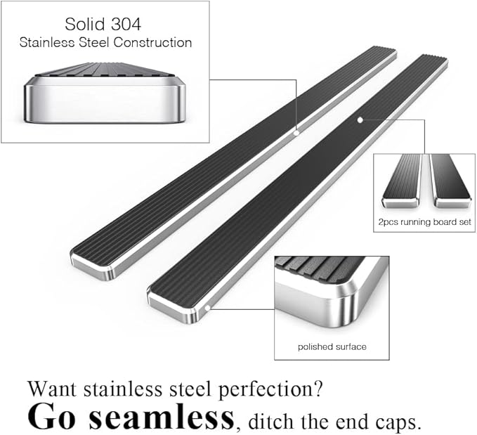 APS (Polished 304 Stainless Steel 6in Wheel to Wheel) Running Boards Nerf Bars Compatible with Ford F150 2015-2025 Regular Cab 6.5ft Bed & F-250 F-350 Super Duty 2017-2025