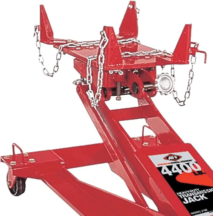 AFF Low Profile Manual Hydraulic Transmission Jack - Heavy Duty Steel Body, Adjustable Saddle with Safety Chain & 360 Handle - For Transmissions, Transfer Cases & Differentials (Multiple Capacities)