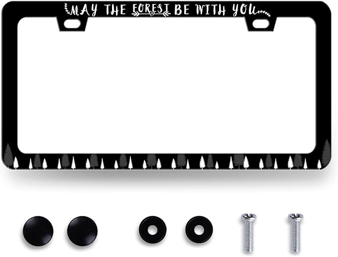 May The Forest Be with You License Plate Frame Funny Text License Plate Holder for Personalized Car Decorative Stainless Steel Forest License Plate Auto Part with Screws 12.2" x 6.2"