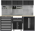 JZD Metal Garage Tool Cabinet Set System with Wooden Tabletop, for Workshop Auto Repair Shop, Wall Mounting Not Necessary