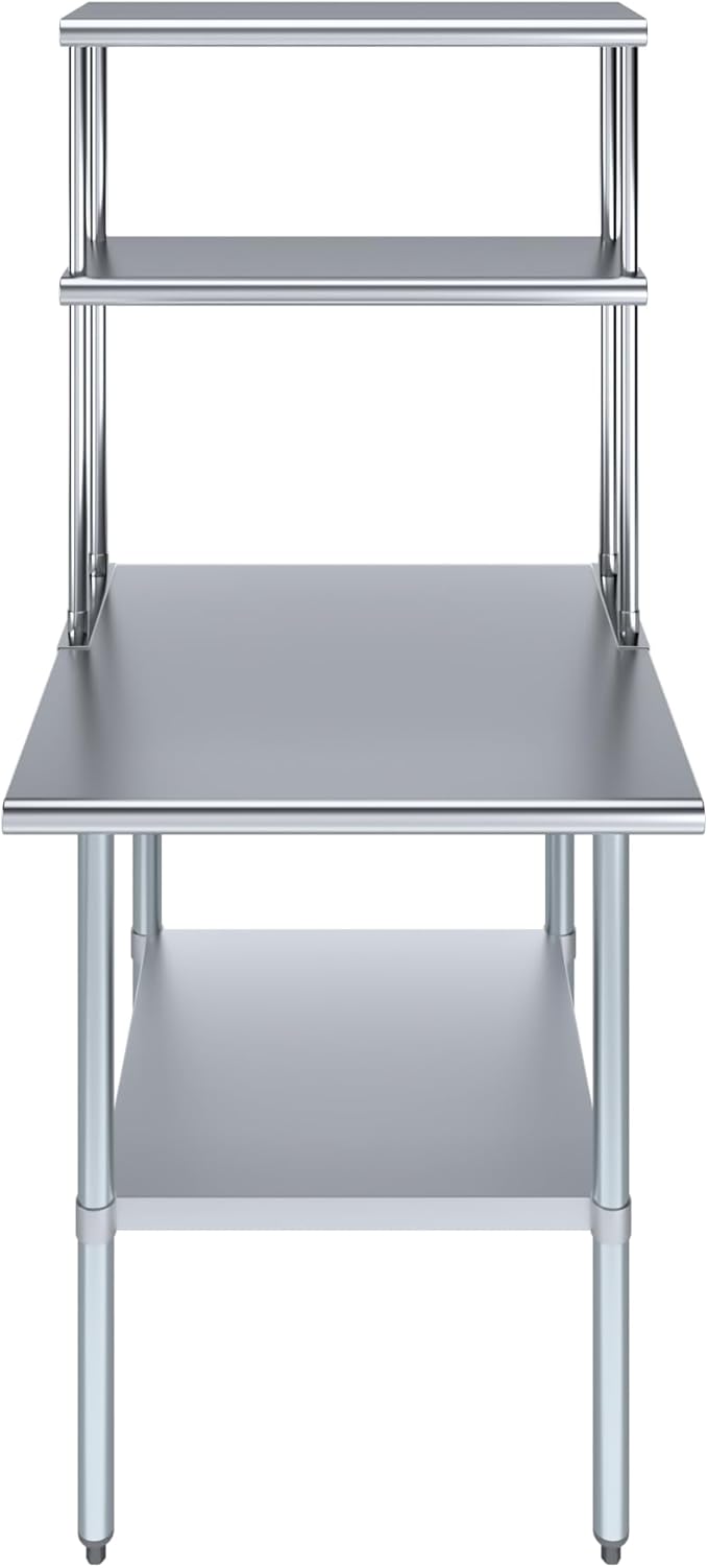 Amgood Stainless Steel Work Table Double Tier Overshelf | Metal Kitchen Prep Table & Shelving Combo (30" x 30" Work Table + 12" Overshelf)