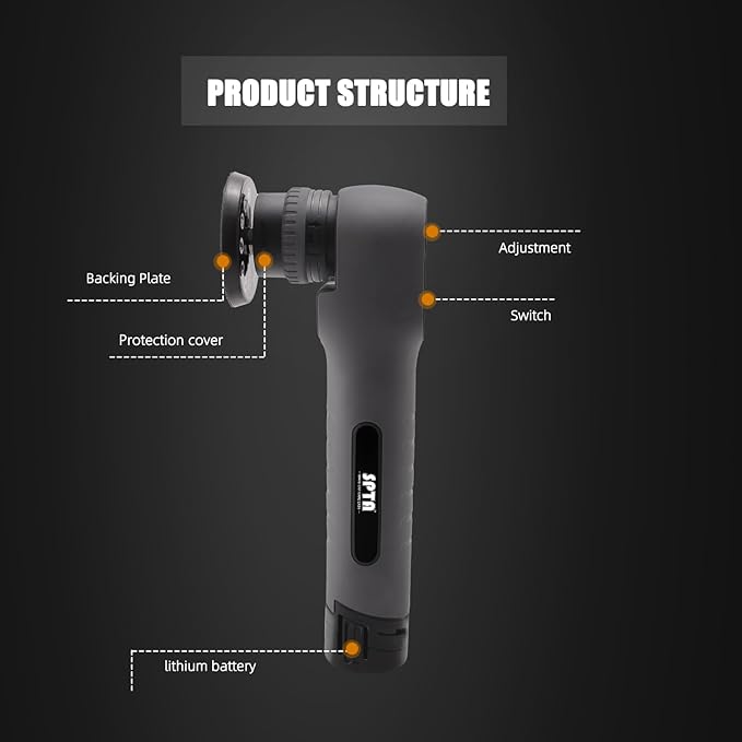 Cordless Mini Polisher, SPTA 12V Cordless Polisher for Detailed Polishing, Cordless Car Buffer Polisher, RO&DA Buffer Polisher with Mini Polishing Pads and Wool Pads for Polishing, Sanding, Cleaning