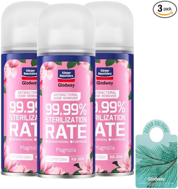 Glodway Whole Car Air Refresher,Odor Eliminator Remover Spray For Car,Magnolia Strong Freshener With Odour Eliminator Technology,Long-Lasting Scent,6 Ounce(Pack of 3)