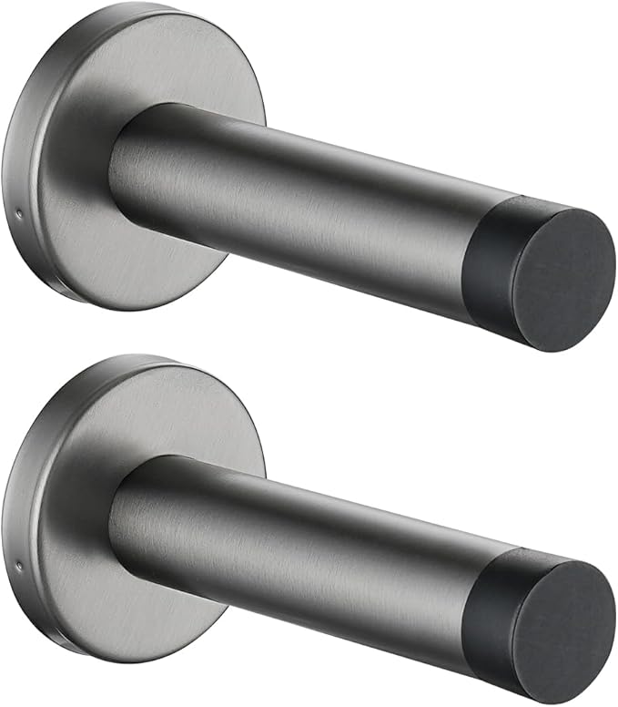 JQK Door Stopper, 304 Stainless Steel Thicken 1mm Sound Dampening Door Stop Bumper Wall Protetor 2 Pack, Brushed Grey, DSB5-GY-P2