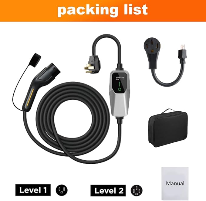 Level 1&2 EV Charger 32Amp 110V-240V with 20FT Cable, Portable Home Charger NEMA 14-50 5-15 Plug for All SAE J1772 Electric Cars