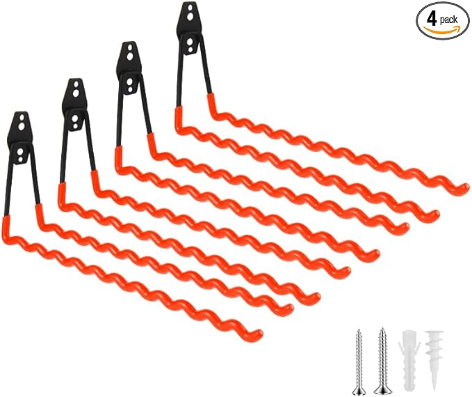 Wall Mounted Garage Hooks Tool Organizer, 14 Inch Garage Storage Hook Heavy Duty Utility Wall Hangers Orange for Ladders, Hose, Garden Tools, Set of 4