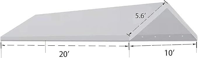 10' x20' Upgraded Carport Replacement Canopy Cover for Car Garage Shelter Party Tent with Ball Bungees White (Only Top Cover, Frame is not Included)