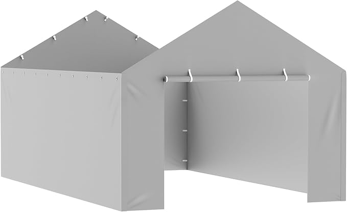 VEVOR Carport Replacement Canopy Cover Side Wall 12 x 20 ft, Garage Tent Shelter Tarp Heavy-Duty Waterproof & UV Protected, Easy Installation with Ball Bungees,Grey (Top and Frame Not Included)