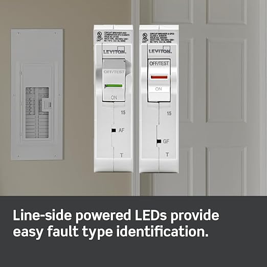 Leviton Surge Protective Device with Two 15A 1-Pole Plug-On Standard Branch Circuit Breakers, Thermal Magnetic, 120/240 VAC, LSPD1-T, White