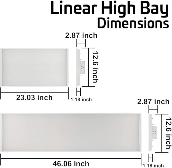 2 Pack 2 FT Linear LED High Bay Light 165W 22400 Lumens - 100-277V - 5000K - 1-10V Dimming - DLC and UL Listed