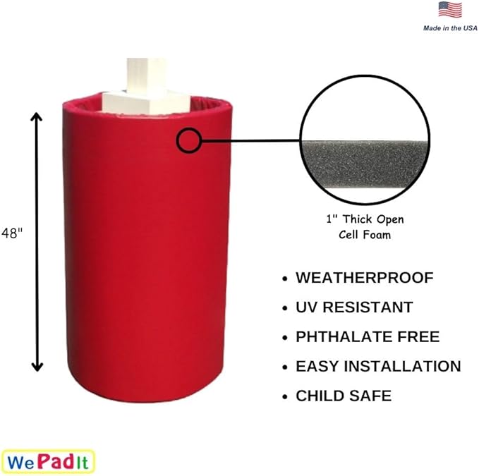 Safety Pole Pad, 4 FT Tall, 1” Thick Foam, Weatherproof, UV-Resistant, Hook/Loop Closure, Pickleball Pole Pad