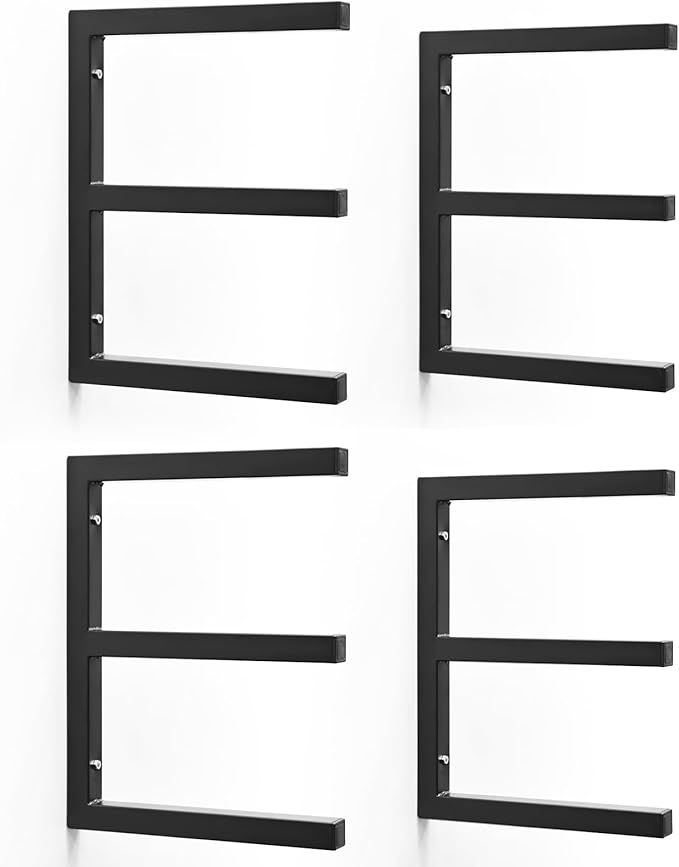 4 Pack Wood Organizer and Lumber Storage Rack Wall Mount, Heavy Duty Wood Storage Organizer Racks with 3-Level System for Garage, Workshop, Basement, Holds Up 220 LBS Per Level (Black)